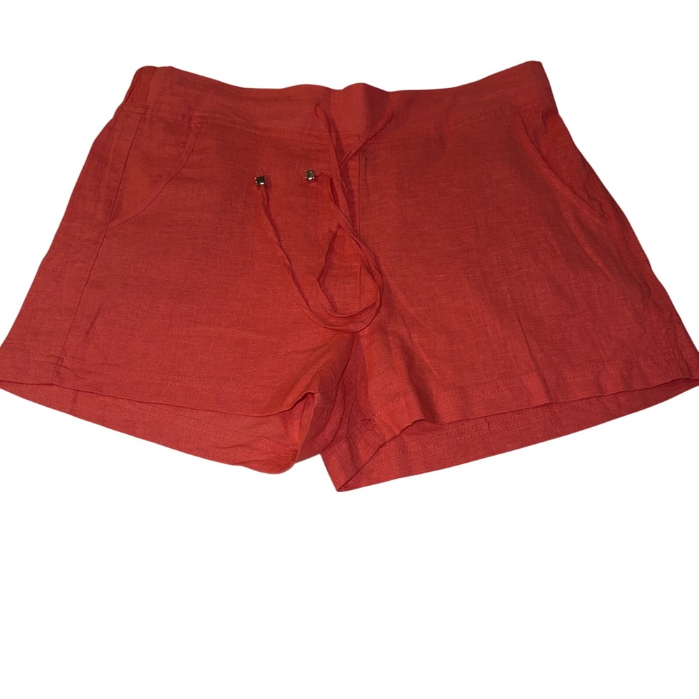 Cynthia Rowley Coral Orange Linen Blend Drawstring Shorts Womens‎ Medium RN88820